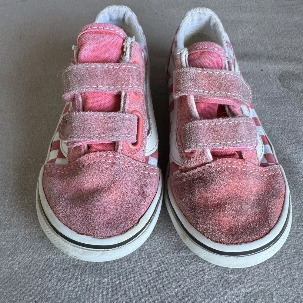 Size 8c - Vans Off The Wall Old Skool Pink White Checkerboard Kids Shoes